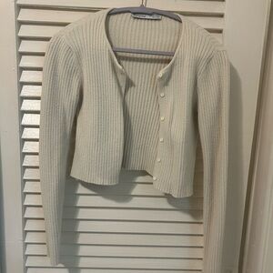 Bershka Cream Ribbed Cardigan